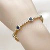 Oro Laminado Tennis Bracelet, Gold Filled Style Heart Design, with Sapphire Blue and White Cubic Zirconia, Polished, Golden Finish, 03.284.0066.3.07 (Thickness, 8 Inches Length)
