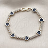 Oro Laminado Tennis Bracelet, Gold Filled Style Heart Design, with Sapphire Blue and White Cubic Zirconia, Polished, Golden Finish, 03.284.0066.3.07 (Thickness, 8 Inches Length)