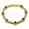 Oro Laminado Tennis Bracelet, Gold Filled Style Heart Design, with Sapphire Blue and White Cubic Zirconia, Polished, Golden Finish, 03.284.0066.3.07 (Thickness, 8 Inches Length)