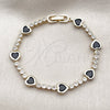 Oro Laminado Tennis Bracelet, Gold Filled Style Heart Design, with Black and White Cubic Zirconia, Polished, Golden Finish, 03.284.0066.4.07 (Thickness, 8 Inches Length)
