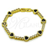 Oro Laminado Tennis Bracelet, Gold Filled Style Heart Design, with Black and White Cubic Zirconia, Polished, Golden Finish, 03.284.0066.4.07 (Thickness, 8 Inches Length)