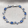 Rhodium Gold Filled Tennis Bracelet, Flower Design, with Sapphire Blue Cubic Zirconia, Polished, Rhodium Finish, 03.283.0579.07 (Thickness, 7 Inches Length)