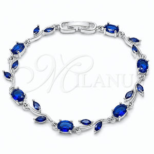 Rhodium Gold Filled Tennis Bracelet, Flower Design, with Sapphire Blue Cubic Zirconia, Polished, Rhodium Finish, 03.283.0579.07 (Thickness, 7 Inches Length)