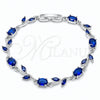 Rhodium Gold Filled Tennis Bracelet, Flower Design, with Sapphire Blue Cubic Zirconia, Polished, Rhodium Finish, 03.283.0579.07 (Thickness, 7 Inches Length)
