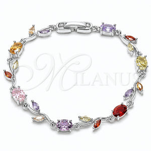 Rhodium Gold Filled Tennis Bracelet, Leaf Design, with Multicolor Cubic Zirconia, Polished, Rhodium Finish, 03.283.0579.1.07 (Thickness, 7 Inches Length)