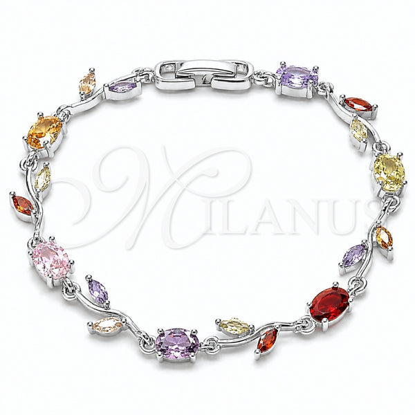 Rhodium Gold Filled Tennis Bracelet, Leaf Design, with Multicolor Cubic Zirconia, Polished, Rhodium Finish, 03.283.0579.1.07 (Thickness, 7 Inches Length)
