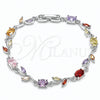 Rhodium Gold Filled Tennis Bracelet, Leaf Design, with Multicolor Cubic Zirconia, Polished, Rhodium Finish, 03.283.0579.1.07 (Thickness, 7 Inches Length)
