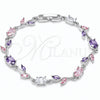 Rhodium Gold Filled Tennis Bracelet, Flower Design, with Amethyst and Pink Cubic Zirconia, Polished, Rhodium Finish, 03.283.0579.2.07 (Thickness, 7 Inches Length)