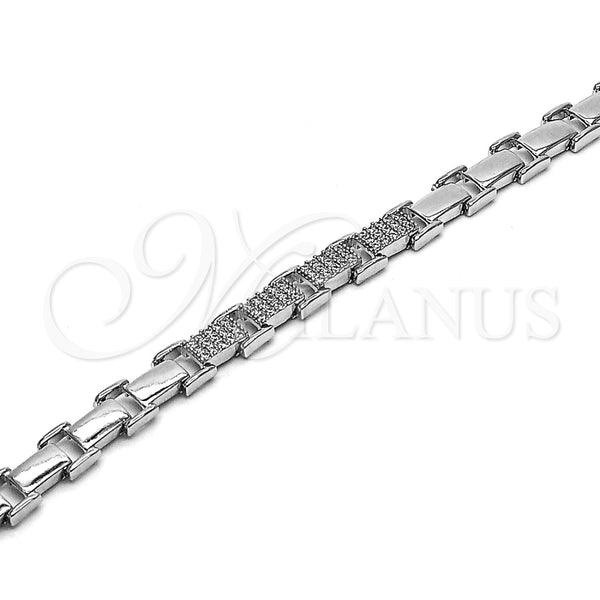 Oro Laminado Tennis Bracelet, Gold Filled Style Belt Buckle Design, with White Micro Pave, Polished, Golden Finish, 03.283.0581.07 (Thickness, 8 Inches Length)
