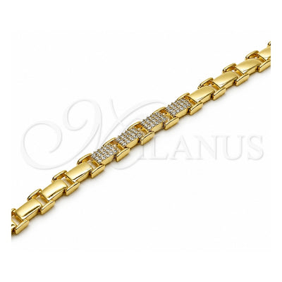 Oro Laminado Tennis Bracelet, Gold Filled Style Belt Buckle Design, with White Micro Pave, Polished, Golden Finish, 03.283.0581.07 (Thickness, 8 Inches Length)