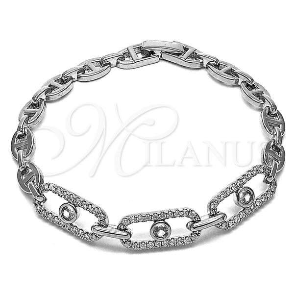 Rhodium Gold Filled Tennis Bracelet, Paperclip and Puff Mariner Design, with White Cubic Zirconia, Polished, Rhodium Finish, 03.283.0584.07 (06 MM Thickness, 8 Inches Length)