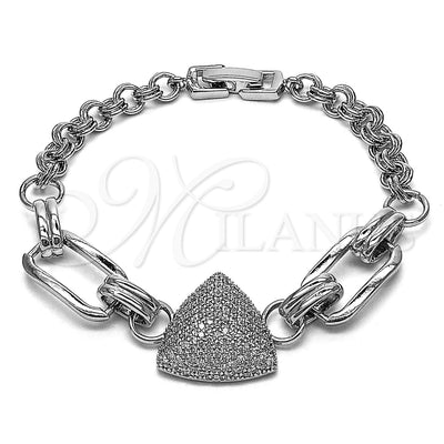 Rhodium Gold Filled Fancy Bracelet, Paperclip Design, with White Micro Pave, Polished, Rhodium Finish, 03.283.0585.07 (Thickness, 8 Inches Length)