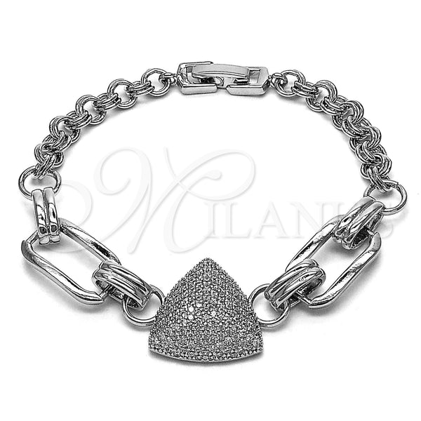 Rhodium Gold Filled Fancy Bracelet, Paperclip Design, with White Micro Pave, Polished, Rhodium Finish, 03.283.0585.07 (Thickness, 8 Inches Length)