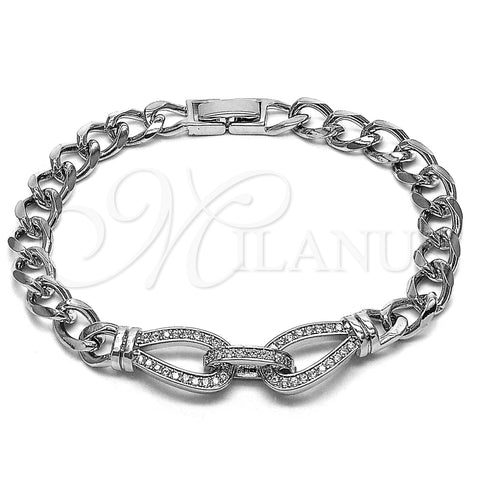 Rhodium Gold Filled Fancy Bracelet, Belt Buckle and Teardrop Design, with White Cubic Zirconia, Polished, Rhodium Finish, 03.283.0575.1.07 (Thickness, 8 Inches Length)
