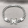 Rhodium Gold Filled Fancy Bracelet, Butterfly and Puff Mariner Design, with White Cubic Zirconia and White Micro Pave, Polished, Rhodium Finish, 03.283.0586.07 (Thickness, 8 Inches Length)