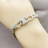Rhodium Gold Filled Fancy Bracelet, Puff Mariner and Miami Cuban Design, with White Cubic Zirconia, Polished, Rhodium Finish, 03.283.0587.07 (Thickness, 8 Inches Length)