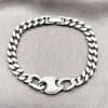 Rhodium Gold Filled Fancy Bracelet, Puff Mariner and Miami Cuban Design, with White Cubic Zirconia, Polished, Rhodium Finish, 03.283.0587.07 (Thickness, 8 Inches Length)