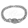 Rhodium Gold Filled Fancy Bracelet, Puff Mariner and Miami Cuban Design, with White Cubic Zirconia, Polished, Rhodium Finish, 03.283.0587.07 (Thickness, 8 Inches Length)
