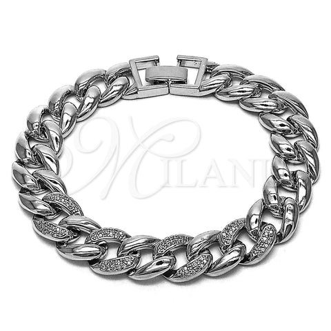 Rhodium Gold Filled Tennis Bracelet, Miami Cuban Design, with White Micro Pave, Polished, Rhodium Finish, 03.283.0588.08 (12 MM Thickness, 8 Inches Length)