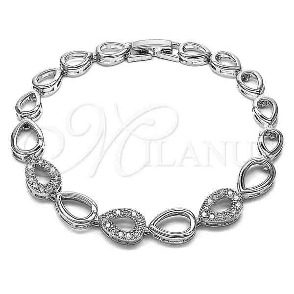 Rhodium Gold Filled Fancy Bracelet, Teardrop Design, with White Cubic Zirconia, Polished, Rhodium Finish, 03.283.0590.07 (Thickness, 8 Inches Length)