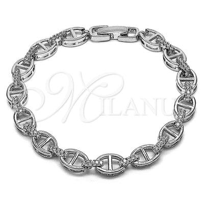 Rhodium Gold Filled Fancy Bracelet, Puff Mariner Design, with White Micro Pave, Polished, Rhodium Finish, 03.283.0033.1.07 (Thickness, 7 Inches Length)