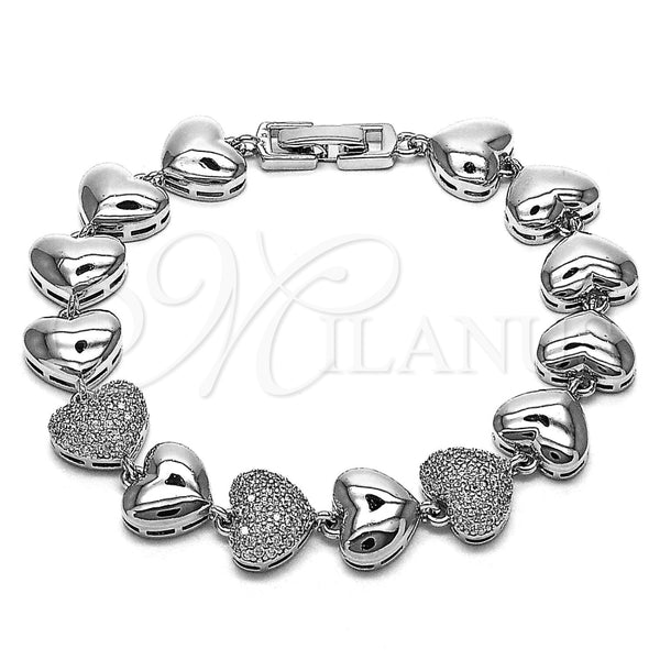 Rhodium Gold Filled Tennis Bracelet, Heart Design, with White Micro Pave, Polished, Rhodium Finish, 03.283.0467.1.07 (Thickness, 7 Inches Length)
