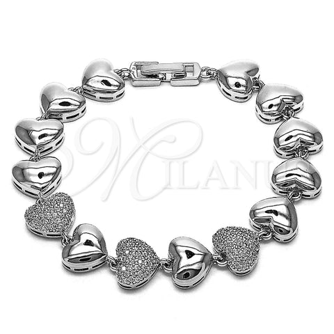 Rhodium Gold Filled Tennis Bracelet, Heart Design, with White Micro Pave, Polished, Rhodium Finish, 03.283.0467.1.07 (Thickness, 7 Inches Length)