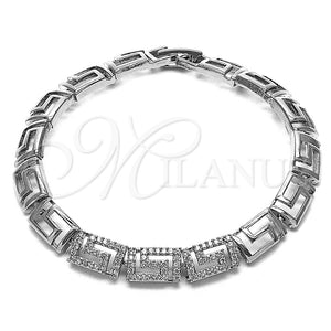 Rhodium Gold Filled Fancy Bracelet, Greek Key Design, with White Micro Pave, Polished, Rhodium Finish, 03.283.0056.1.07 (Thickness, 8 Inches Length)
