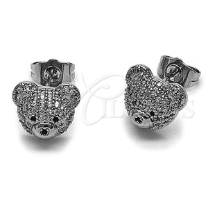Rhodium Gold Filled Stud Earring, Teddy Bear Design, with White Micro Pave, Polished, Rhodium Finish, 02.341.0146.1