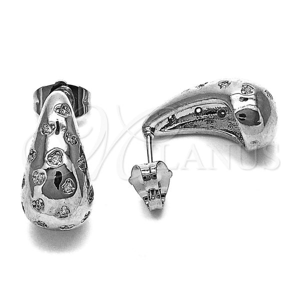 Rhodium Gold Filled Stud Earring, Teardrop and Heart Design, with White Cubic Zirconia, Polished, Rhodium Finish, 02.283.0154.1