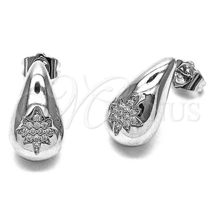 Rhodium Gold Filled Stud Earring, Teardrop and Star Design, with White Cubic Zirconia, Polished, Rhodium Finish, 02.283.0418