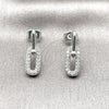 Rhodium Gold Filled Dangle Earring, Paperclip Design, with White Cubic Zirconia, Polished, Rhodium Finish, 02.283.0419