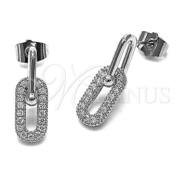 Rhodium Gold Filled Dangle Earring, Paperclip Design, with White Cubic Zirconia, Polished, Rhodium Finish, 02.283.0419