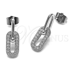 Rhodium Gold Filled Dangle Earring, Paperclip Design, with White Cubic Zirconia, Polished, Rhodium Finish, 02.283.0419