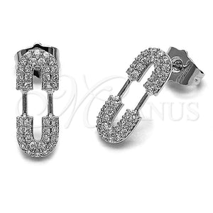 Rhodium Gold Filled Stud Earring, Paperclip Design, with White Micro Pave, Polished, Rhodium Finish, 02.283.0420