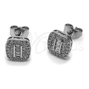 Rhodium Gold Filled Stud Earring, Baguette Design, with White Cubic Zirconia, Polished, Rhodium Finish, 02.283.0422