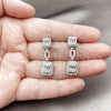 Rhodium Gold Filled Long Earring, Cluster and Baguette Design, with White Cubic Zirconia and White Micro Pave, Polished, Rhodium Finish, 02.346.0024