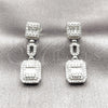 Rhodium Gold Filled Long Earring, Cluster and Baguette Design, with White Cubic Zirconia and White Micro Pave, Polished, Rhodium Finish, 02.346.0024