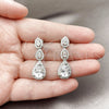 Rhodium Gold Filled Long Earring, Teardrop and Cluster Design, with White Cubic Zirconia and White Micro Pave, Polished, Rhodium Finish, 02.346.0025