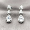 Rhodium Gold Filled Long Earring, Teardrop and Cluster Design, with White Cubic Zirconia and White Micro Pave, Polished, Rhodium Finish, 02.346.0025