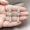 Rhodium Gold Filled Long Earring, Flower and Teardrop Design, with White Cubic Zirconia and White Micro Pave, Polished, Rhodium Finish, 02.346.0026