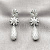 Rhodium Gold Filled Long Earring, Flower and Teardrop Design, with White Cubic Zirconia and White Micro Pave, Polished, Rhodium Finish, 02.346.0026