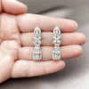 Rhodium Gold Filled Long Earring, Flower and Cluster Design, with White Cubic Zirconia and White Micro Pave, Polished, Rhodium Finish, 02.346.0027