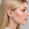 Rhodium Gold Filled Long Earring, Teardrop and Baguette Design, with White Cubic Zirconia and White Micro Pave, Polished, Rhodium Finish, 02.346.0028
