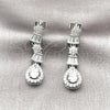 Rhodium Gold Filled Long Earring, Teardrop and Baguette Design, with White Cubic Zirconia and White Micro Pave, Polished, Rhodium Finish, 02.346.0028