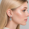 Rhodium Gold Filled Long Earring, Flower and Teardrop Design, with White Cubic Zirconia and White Micro Pave, Polished, Rhodium Finish, 02.346.0029