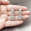 Rhodium Gold Filled Long Earring, Flower and Teardrop Design, with White Cubic Zirconia and White Micro Pave, Polished, Rhodium Finish, 02.346.0029