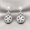 Rhodium Gold Filled Long Earring, Flower and Teardrop Design, with White Cubic Zirconia and White Micro Pave, Polished, Rhodium Finish, 02.346.0029