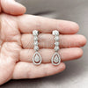 Rhodium Gold Filled Long Earring, Teardrop and Flower Design, with White Cubic Zirconia, Polished, Rhodium Finish, 02.346.0030