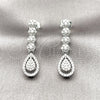 Rhodium Gold Filled Long Earring, Teardrop and Flower Design, with White Cubic Zirconia, Polished, Rhodium Finish, 02.346.0030